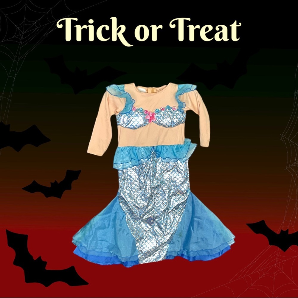 Miniwear Mermaid Halloween Costume w Sparkly Silver & Blue Scales Girls 4T